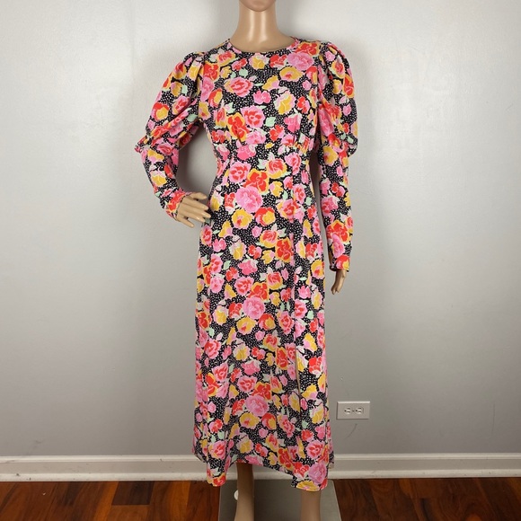 NEW TOPSHOP FLORAL PRINTED PUFF SLEEVE MIDI DRESS - Picture 2 of 9
